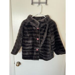 Vintage Styled by Winter Women's Faux Fur Button Up Coat Jacket Size Small Brown